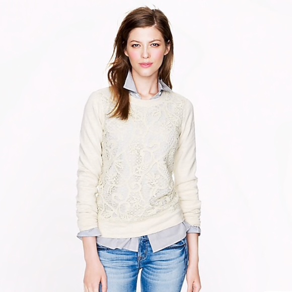 J. Crew Sweaters - J Crew Lace Tan Front Sweatshirt size xxs